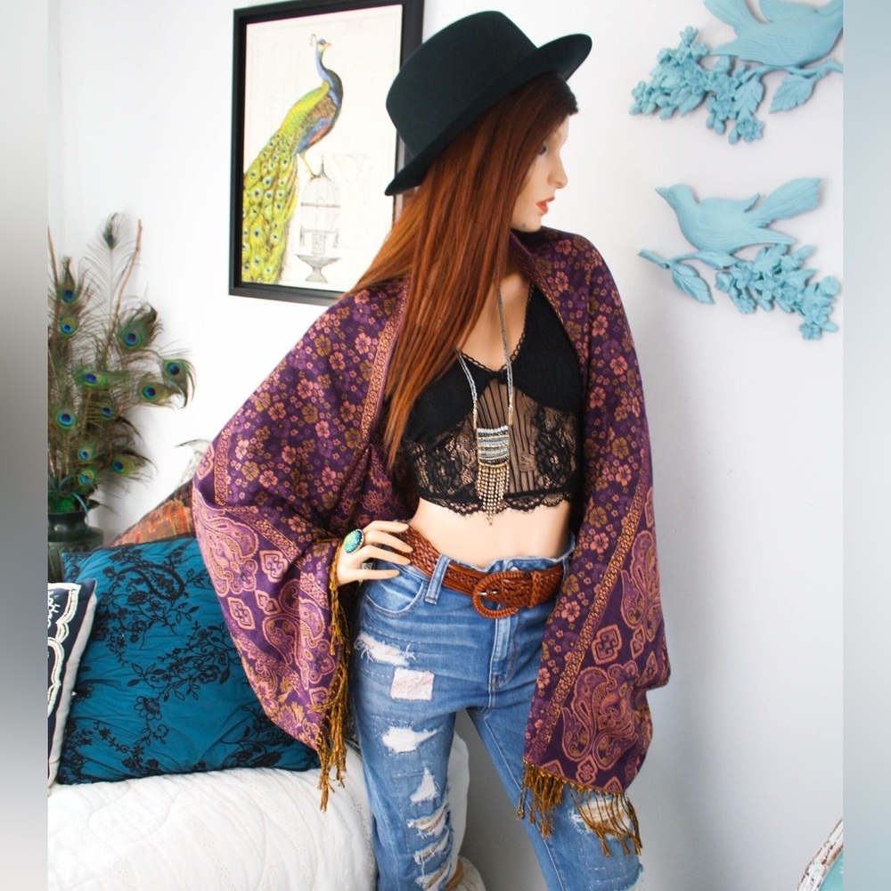 Bohemian Purple Paisley Pashmina Shrug